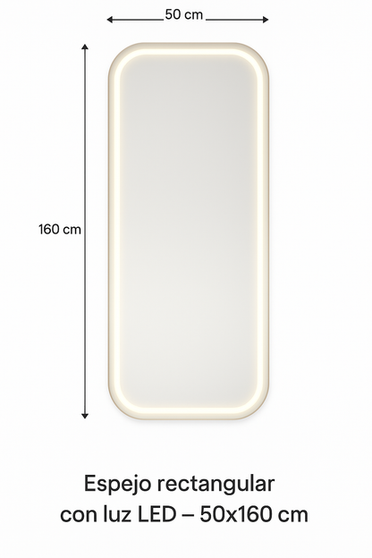 Rechteckiger Spiegel mit LED-Licht – 50x160 cm